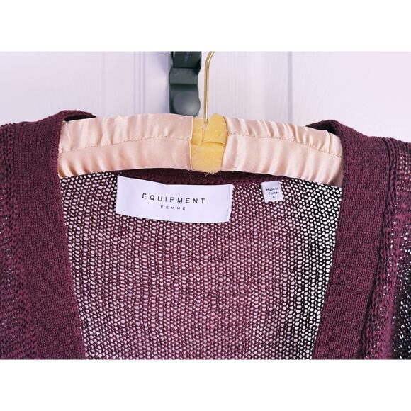 Equipment Femme Knit Cardigan Sweater Button Up Maroon Small Academia Preppy - Picture 3 of 5
